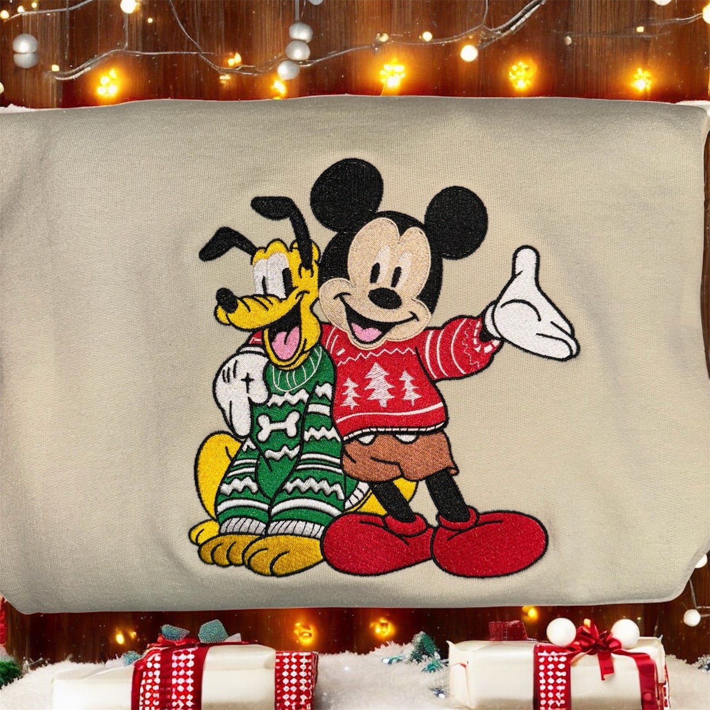 Mickey and Pluto Christmas sweaters